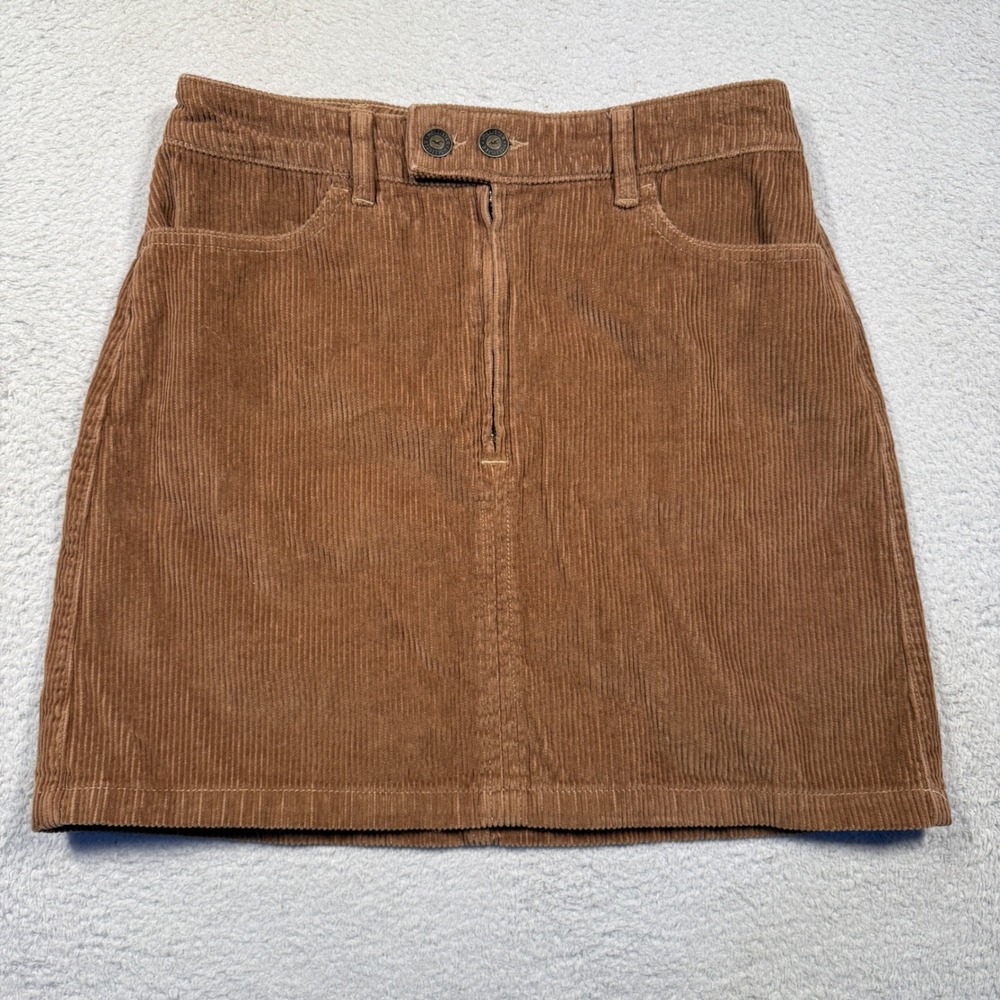 Hollister Ultra High Rise Corduroy Mini Skirt Brown Size 3 A Line Pockets Preppy